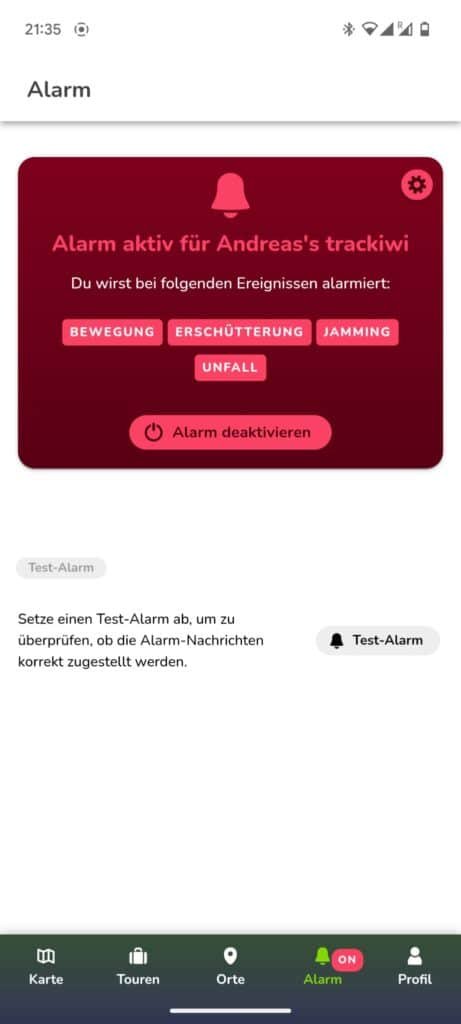 trackiwi app alarmanlage